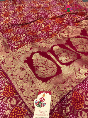 Rani Pure Khaddi Georgette Bandhani Chunri Saree for Mayra Ceremony | Bridal Collection