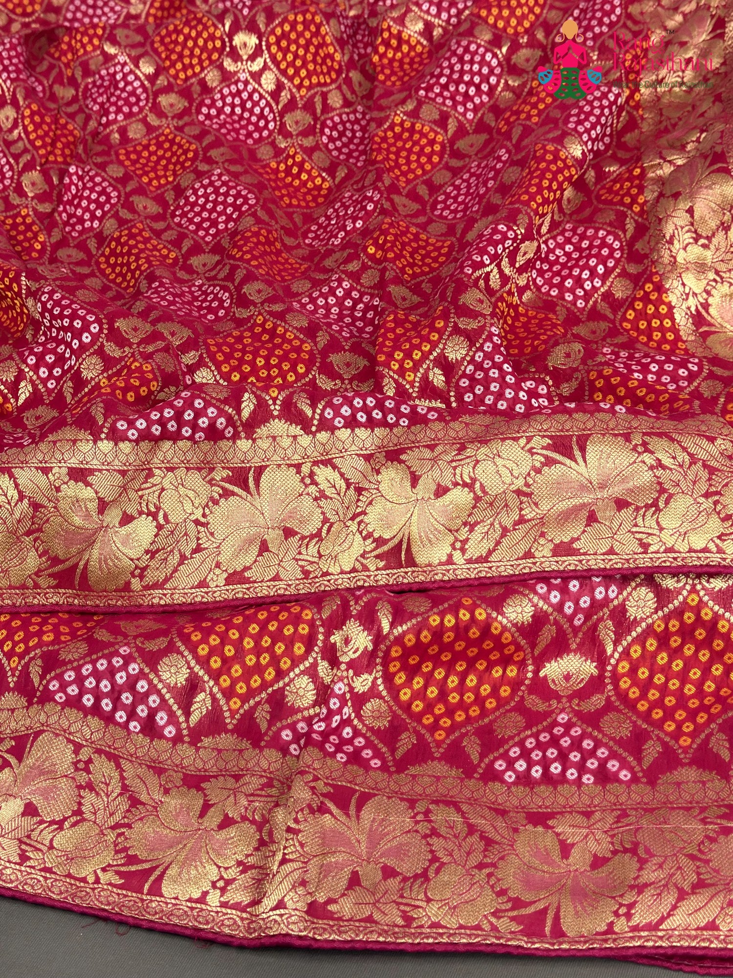 Rani Pure Khaddi Georgette Bandhani Saree for Mayra Ceremony | Top Pick