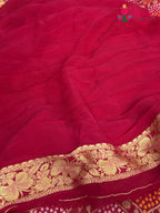 Rani Pure Khaddi Georgette Bandhani Chunri Saree for Mayra Ceremony | Bridal Collection