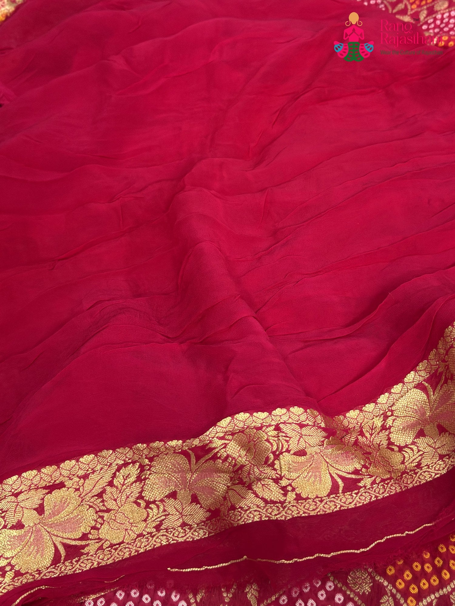 Rani Pure Khaddi Georgette Bandhani Saree for Mayra Ceremony | Top Pick