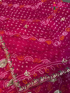 lehenga flare detailing of rani pure ojariya bandhani lehenga chunni