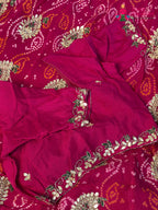 close up view of rani pure ojariya bandhani lehenga chunni