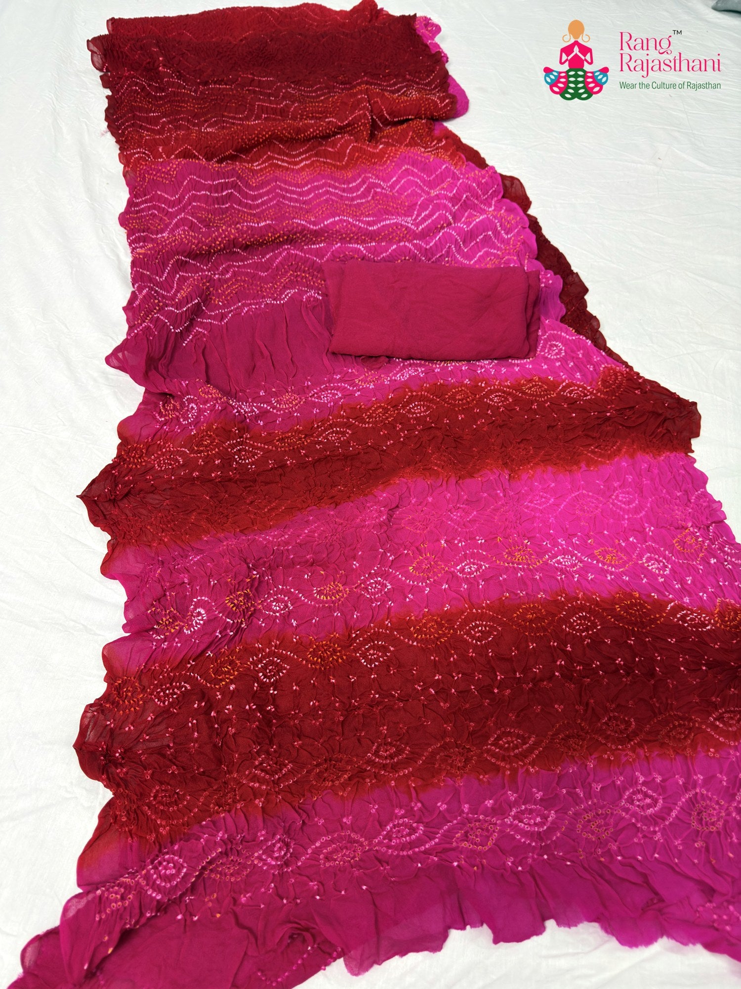 rani pure ojariya bandhani saree for mayra ceremony by Rang Rajasthani