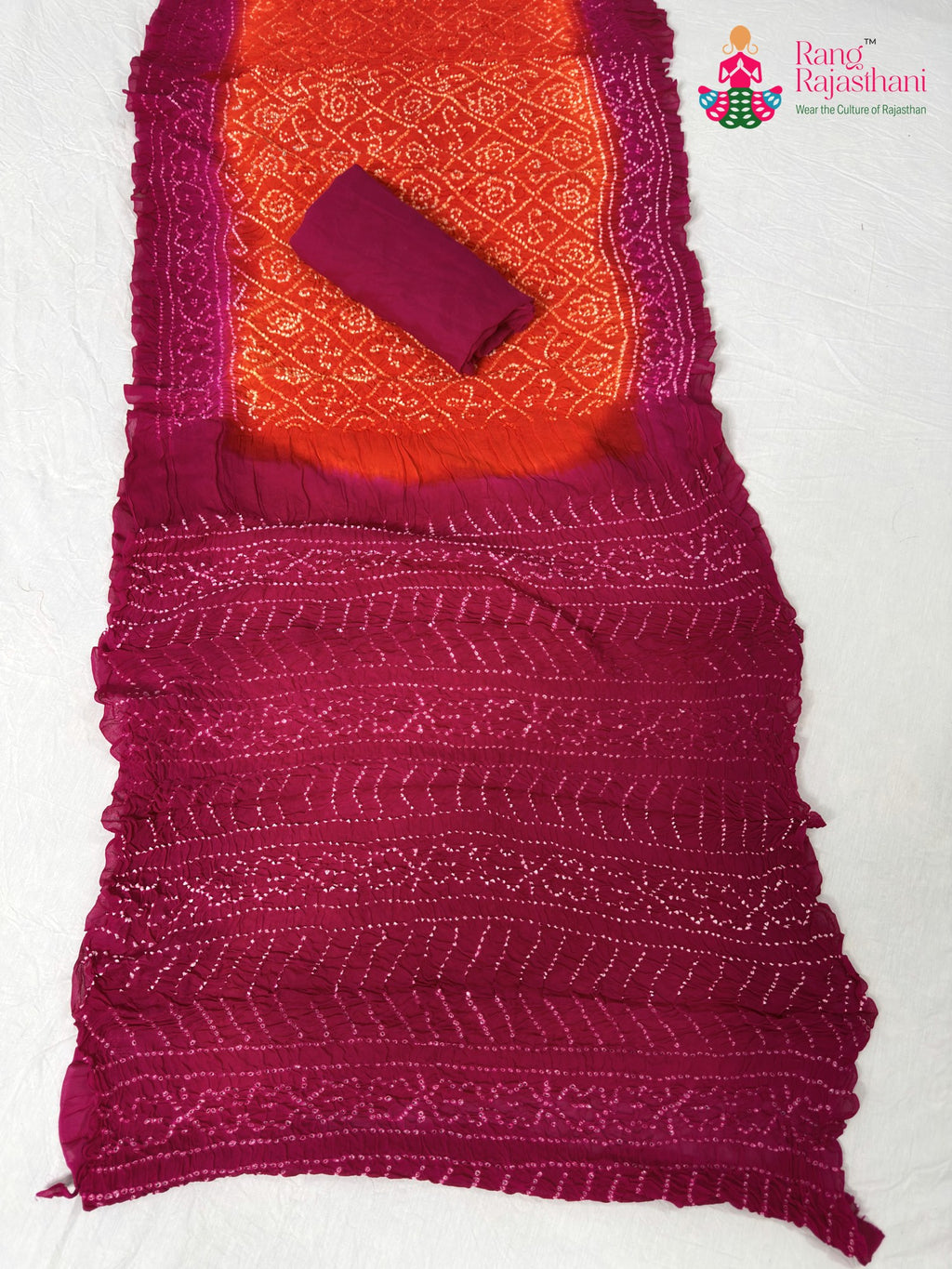rani pure ojariya bandhani saree for mayra ceremony by Rang Rajasthani