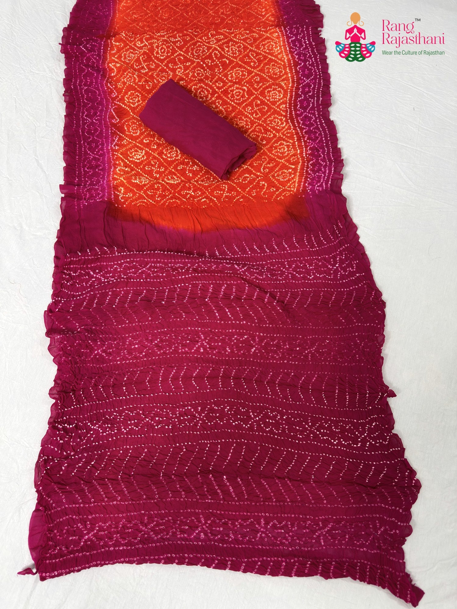 rani pure ojariya bandhani saree for mayra ceremony by Rang Rajasthani