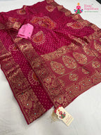 border detailing of rani pure russian silk bandhani saree