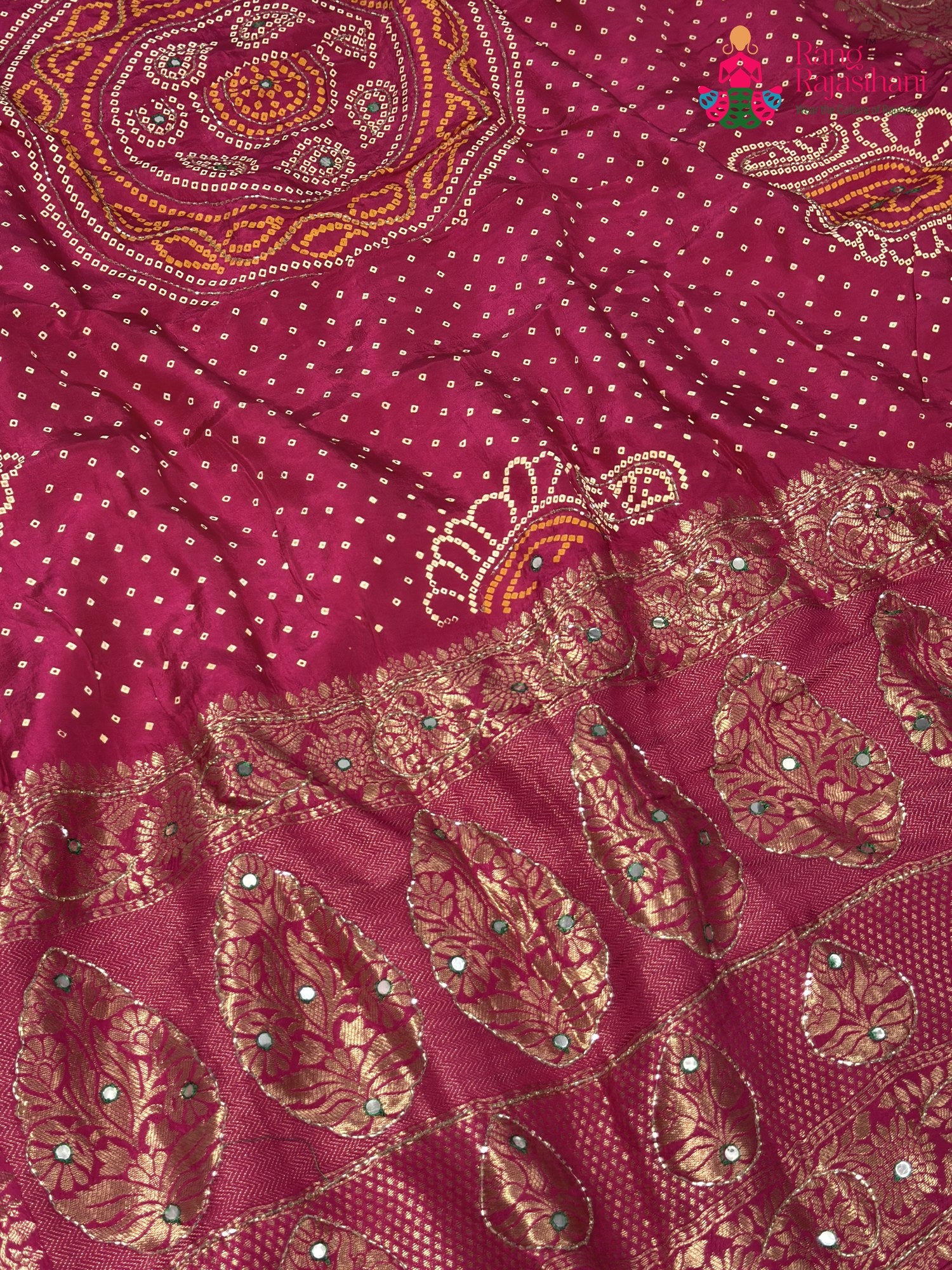 Rani Pure Russian Silk Bandhani Chunri Saree for Mayra Ceremony | Statement Pick
