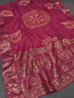 Rani Pure Russian Silk Bandhani Chunri Saree for Mayra Ceremony | Statement Pick