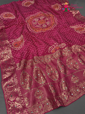 Rani Pure Russian Silk Bandhani Chunri Saree for Mayra Ceremony | Statement Pick