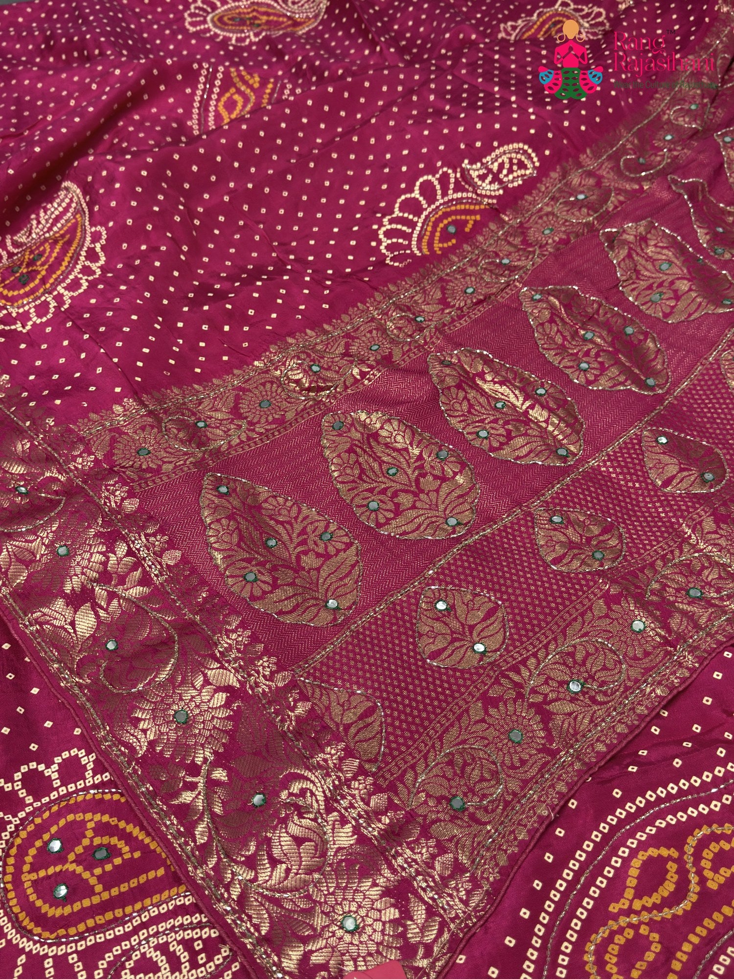 Rani Pure Russian Silk Bandhani Chunri Saree for Mayra Ceremony | Statement Pick