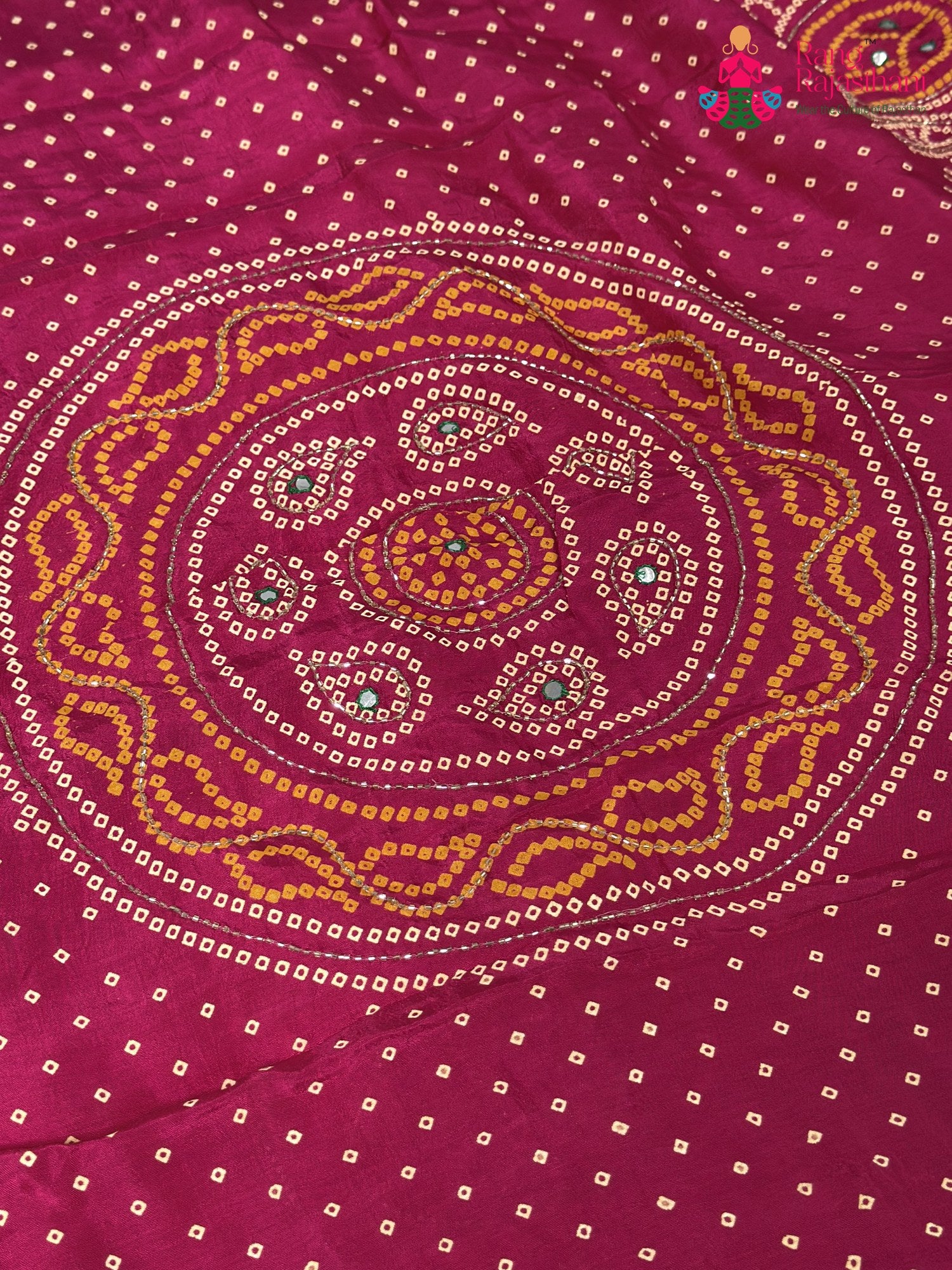 Rani Pure Russian Silk Bandhani Chunri Saree for Mayra Ceremony | Statement Pick