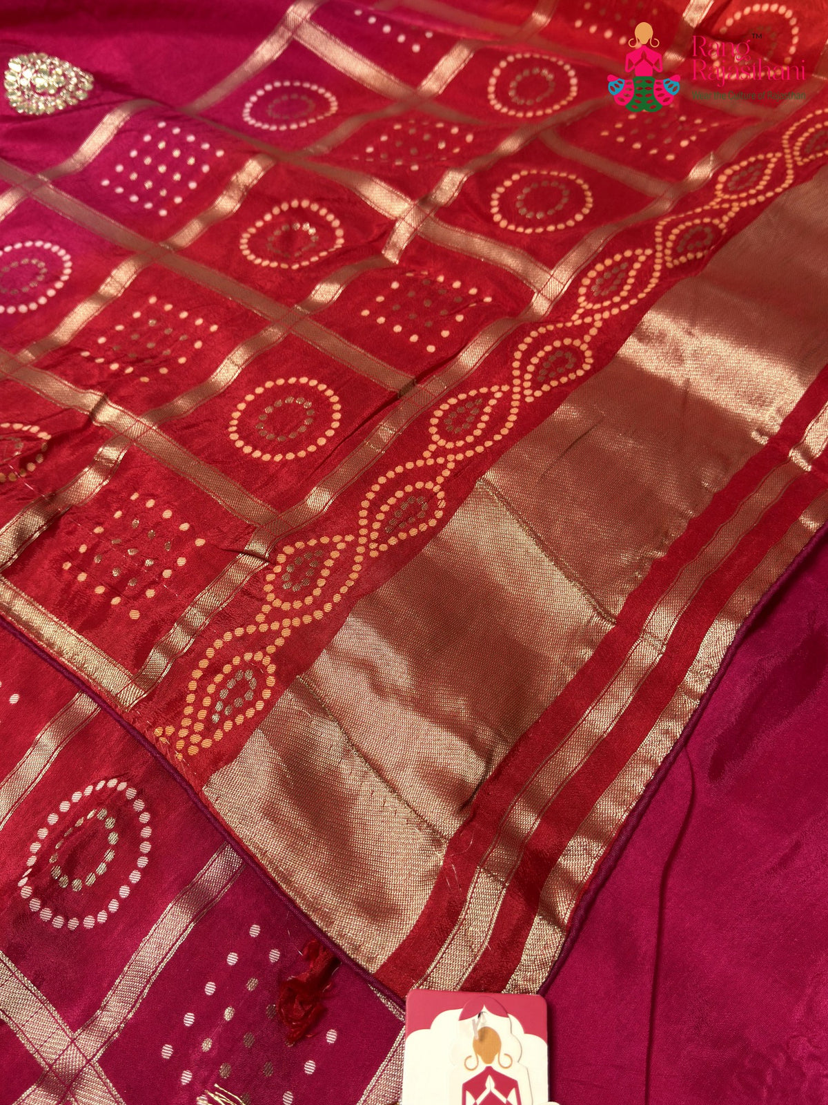 fabric texture of rani pure russian silk gota patti saree