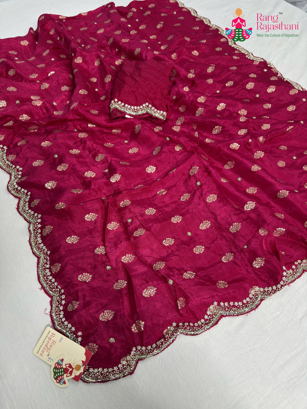 rani pure russian silk hand embellishment saree for bridal wear by Rang Rajasthani