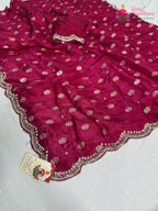 pallu detailing of rani pure russian silk hand embellishment saree