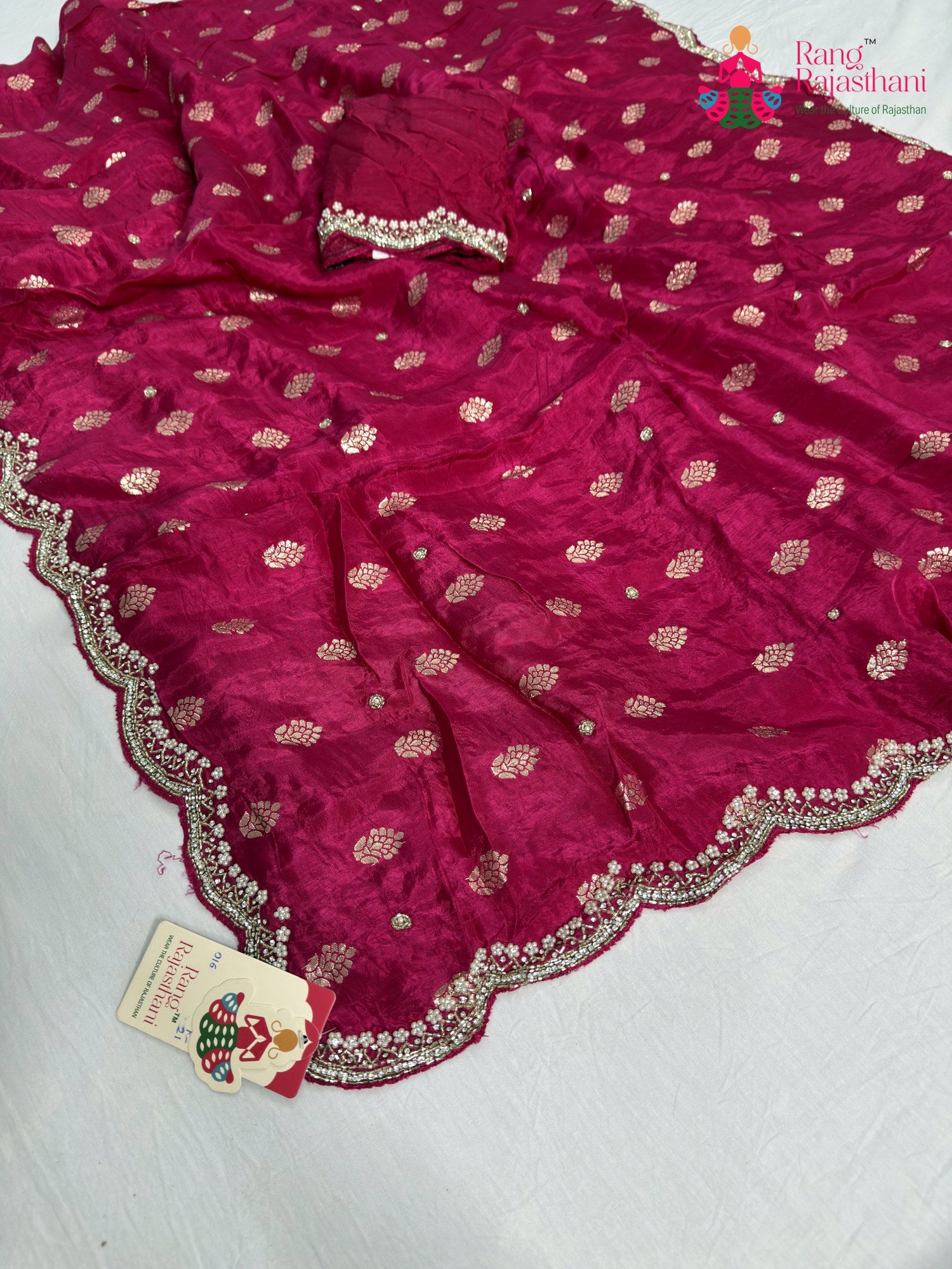pallu detailing of rani pure russian silk hand embellishment saree