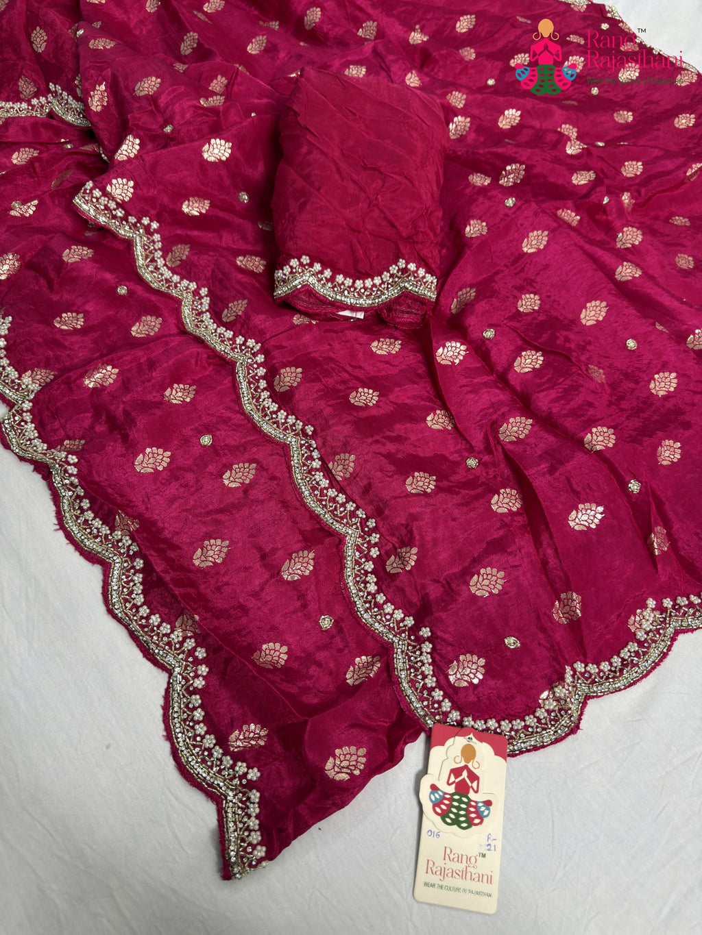 complete look of rani pure russian silk hand embellishment saree