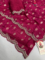 border detailing of rani pure russian silk hand embellishment saree