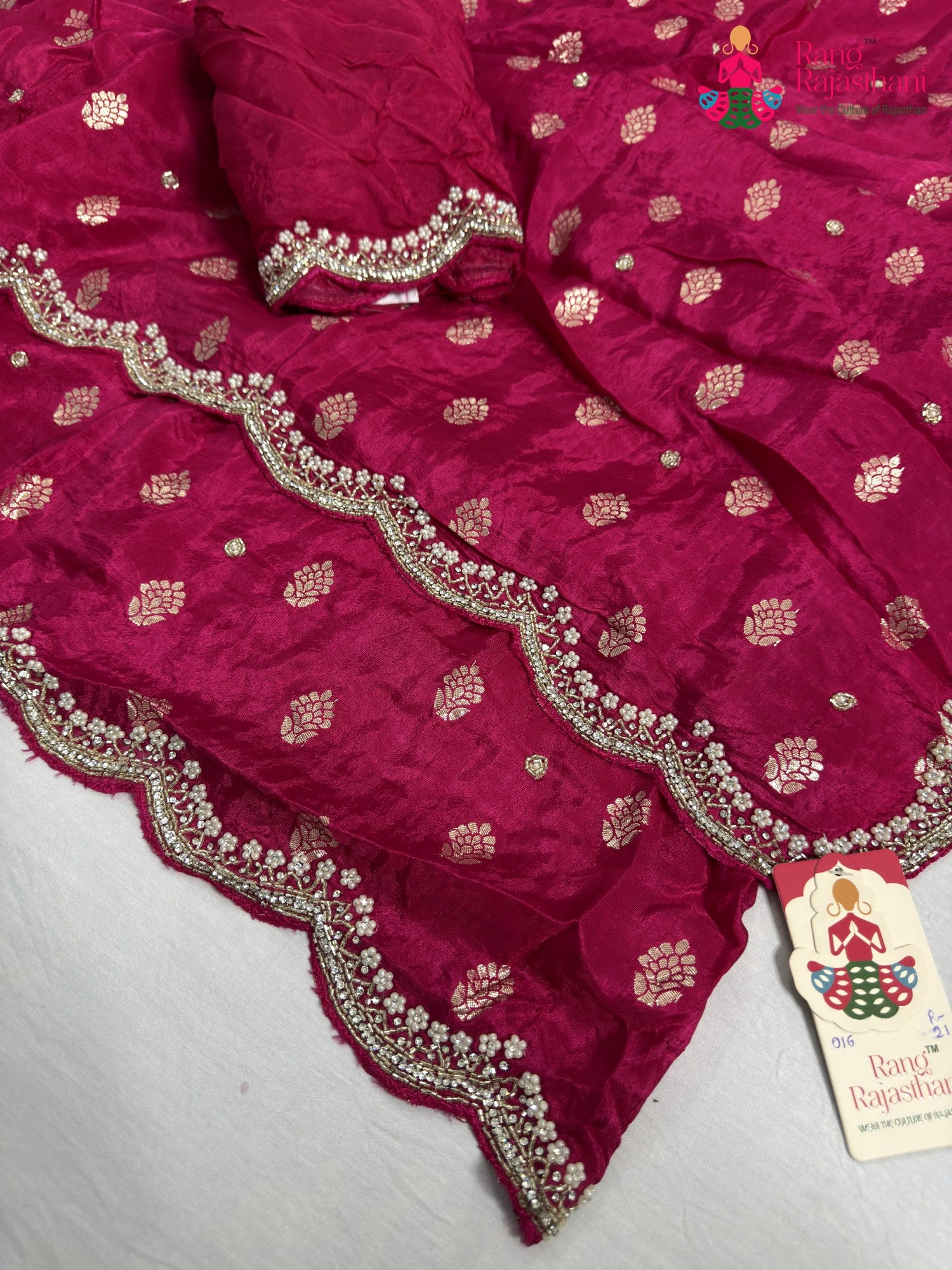 border detailing of rani pure russian silk hand embellishment saree