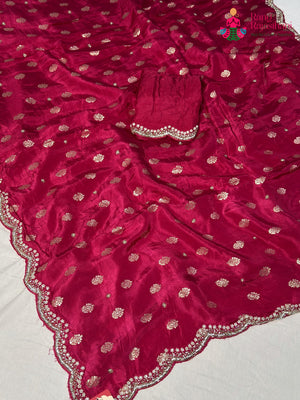 Rani Pure Russian Silk Hand Embellishment Saree for Bridal | Flowy Edit