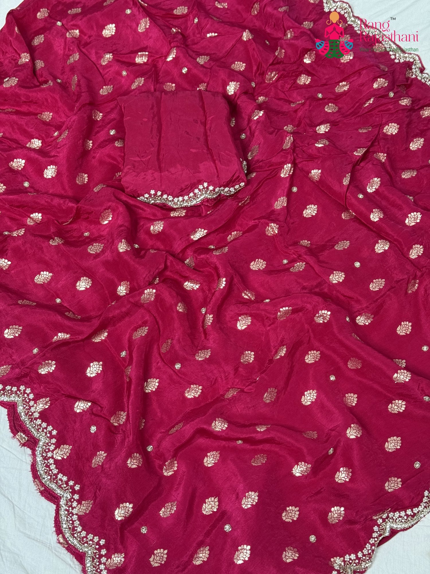 close up detailing of rani pure russian silk hand embellishment saree