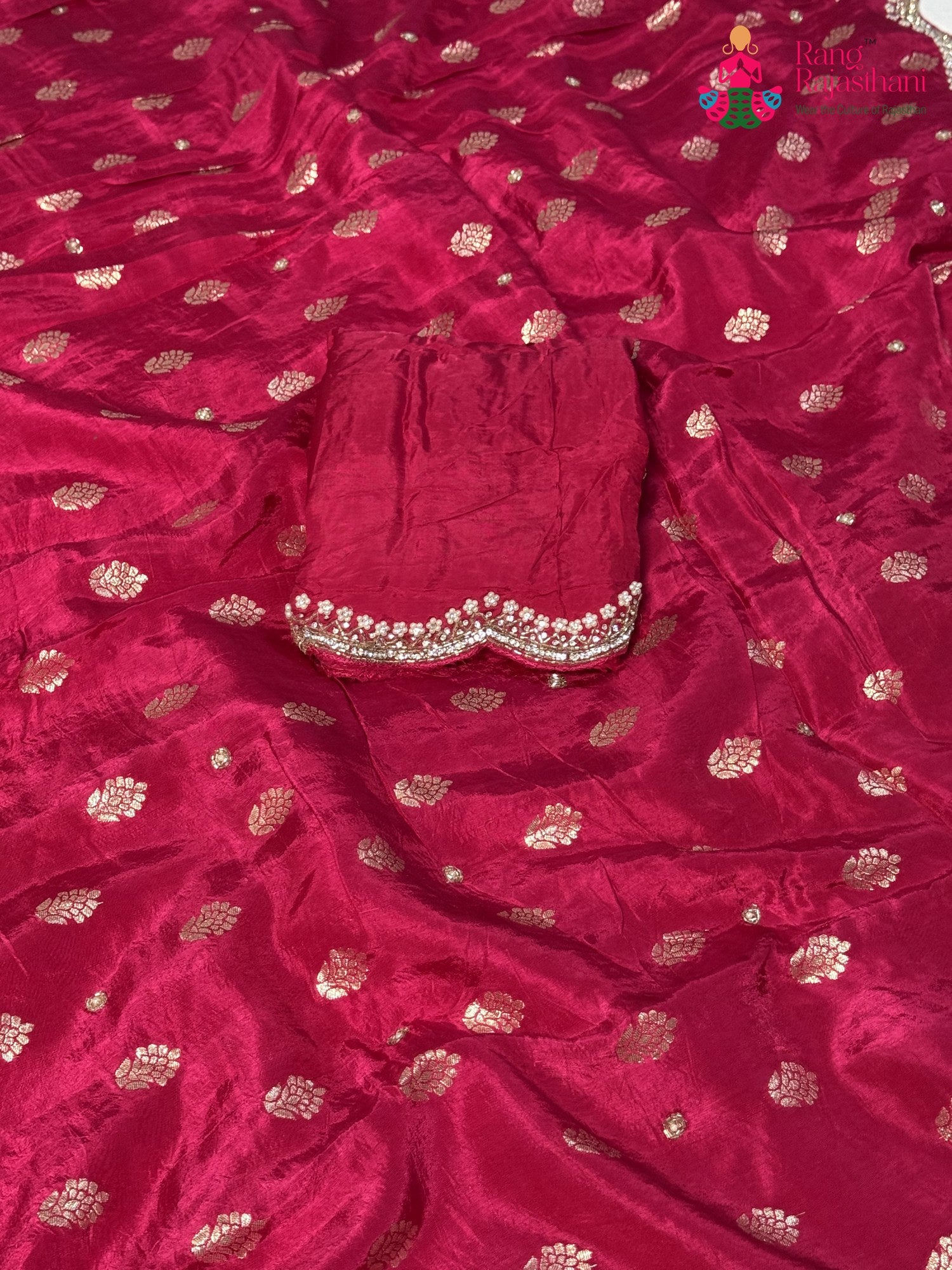 Rani Pure Russian Silk Hand Embellishment Saree for Bridal | Flowy Edit