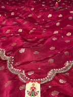 Rani Pure Russian Silk Hand Embellishment Saree for Bridal | Flowy Edit