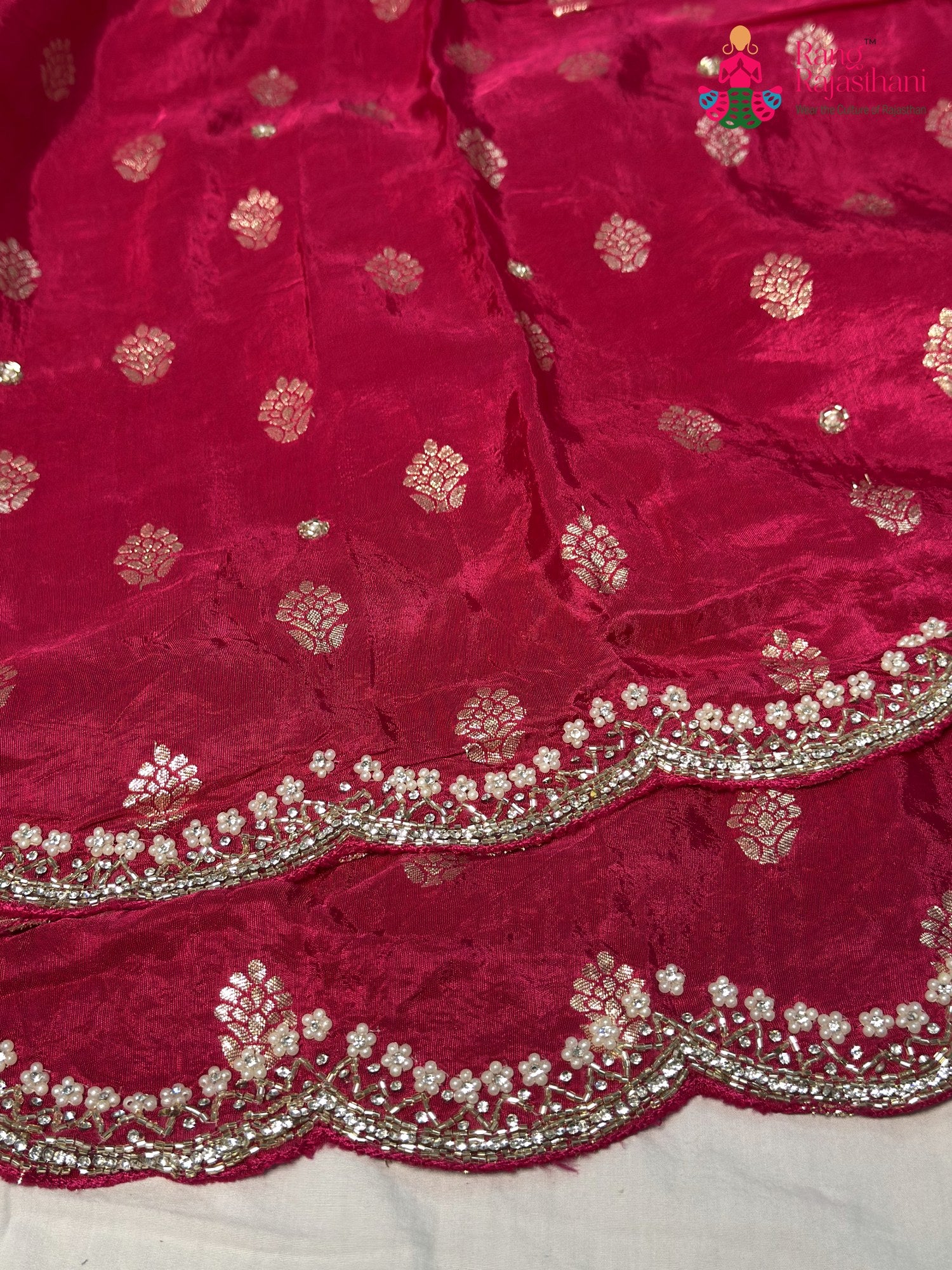 Rani Pure Russian Silk Hand Embellishment Saree for Bridal | Flowy Edit