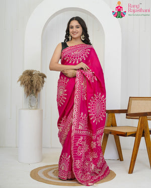 Rani Pure Upada Silk Bandhani Print Chunri Saree for Wedding Guest | Bridal Collection