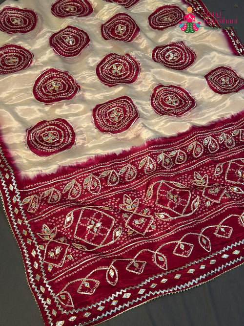 Rani Pure Tissue Silk Gota Patti Chunri Saree for Mayra Ceremony | Buy Online main-image