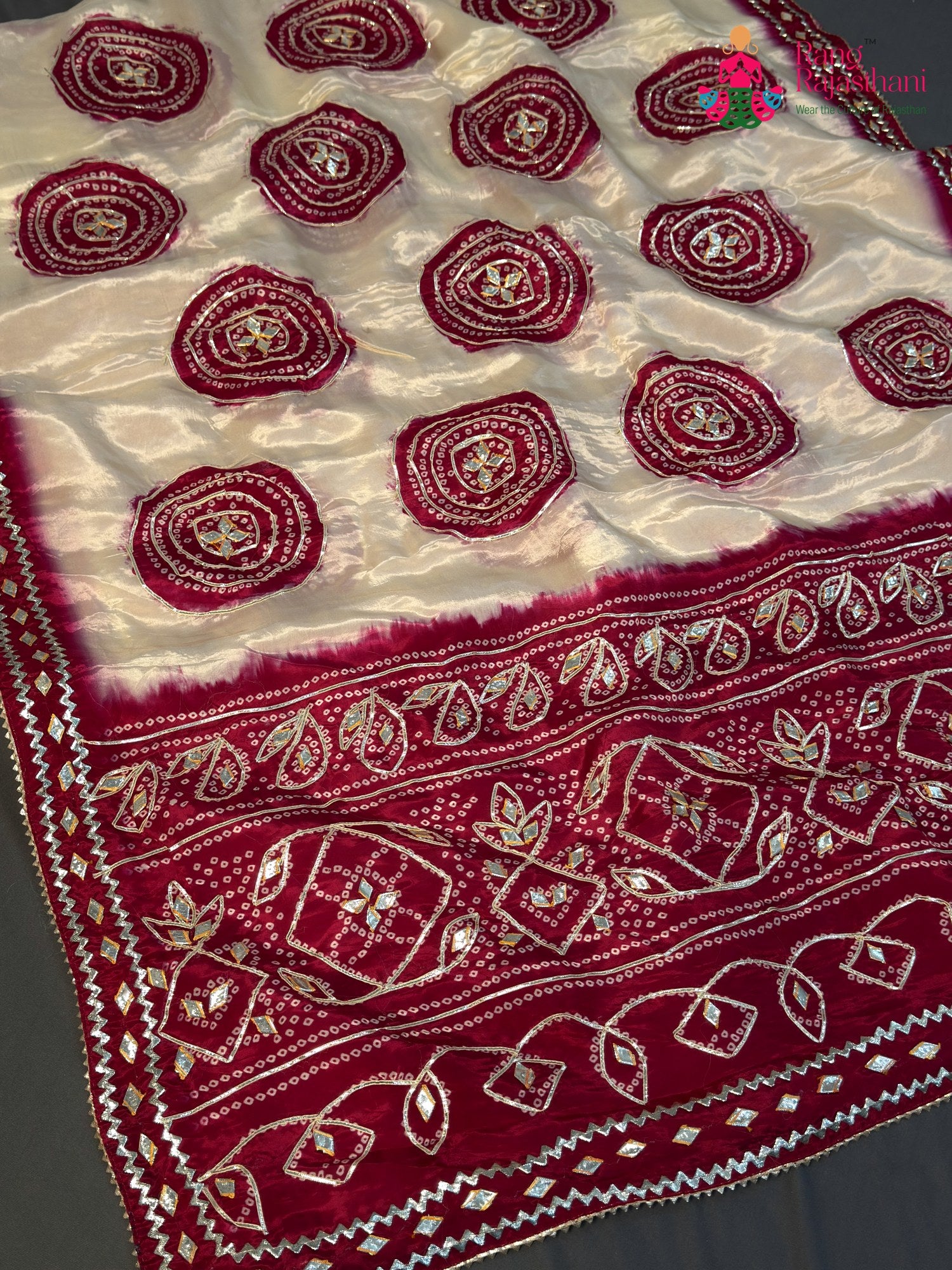 Rani Pure Tissue Silk Gota Patti Chunri Saree for Mayra Ceremony | Buy Online