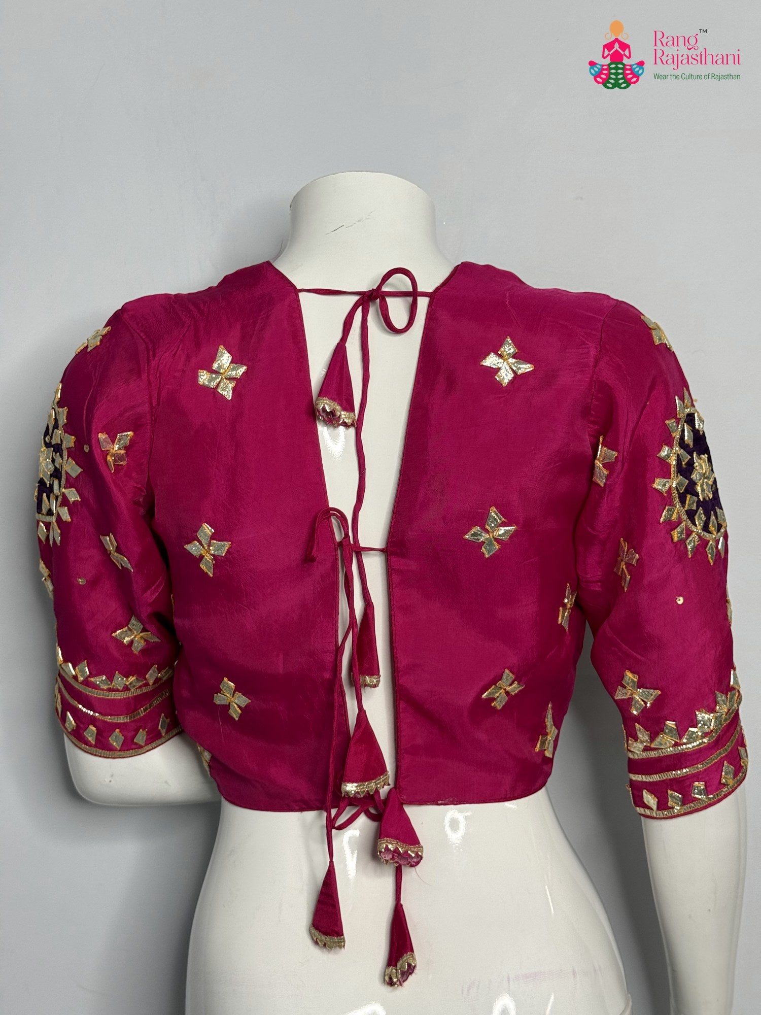 close up detailing of rani pure upada silk gota patti blouse 3760