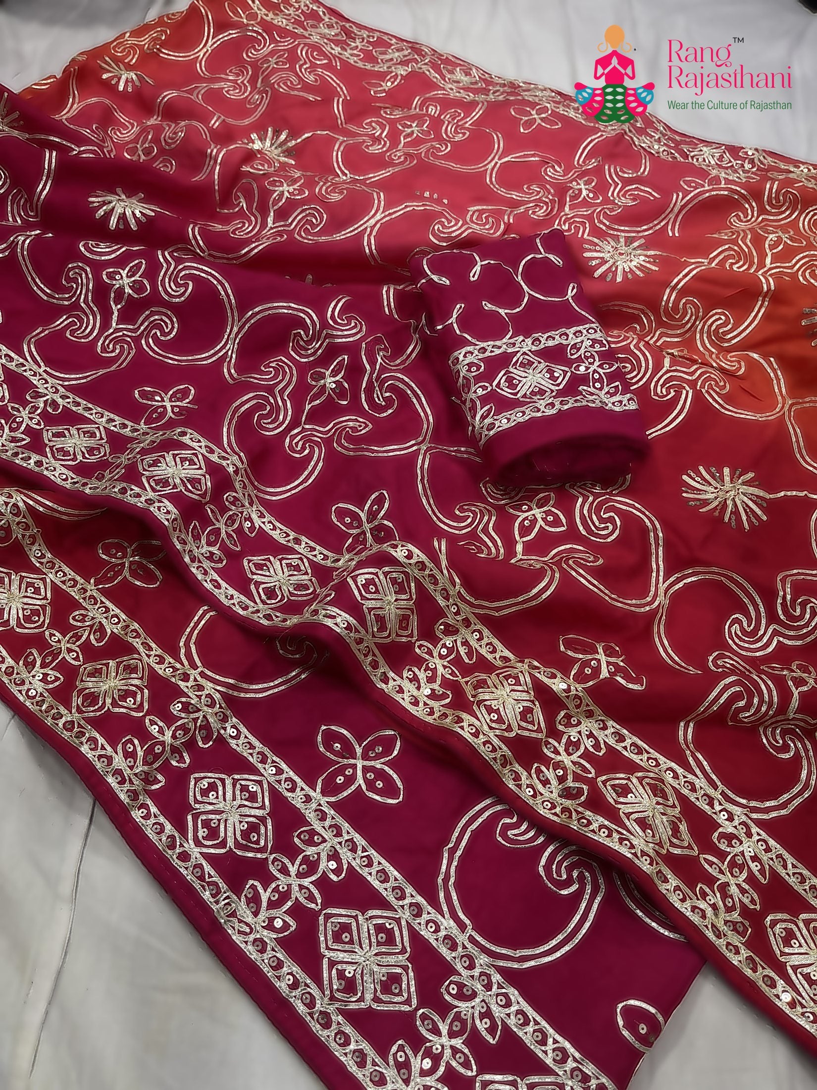pallu detailing of rani pure upada silk gota patti saree 
