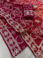 close up detailing of rani pure upada silk gota patti saree 