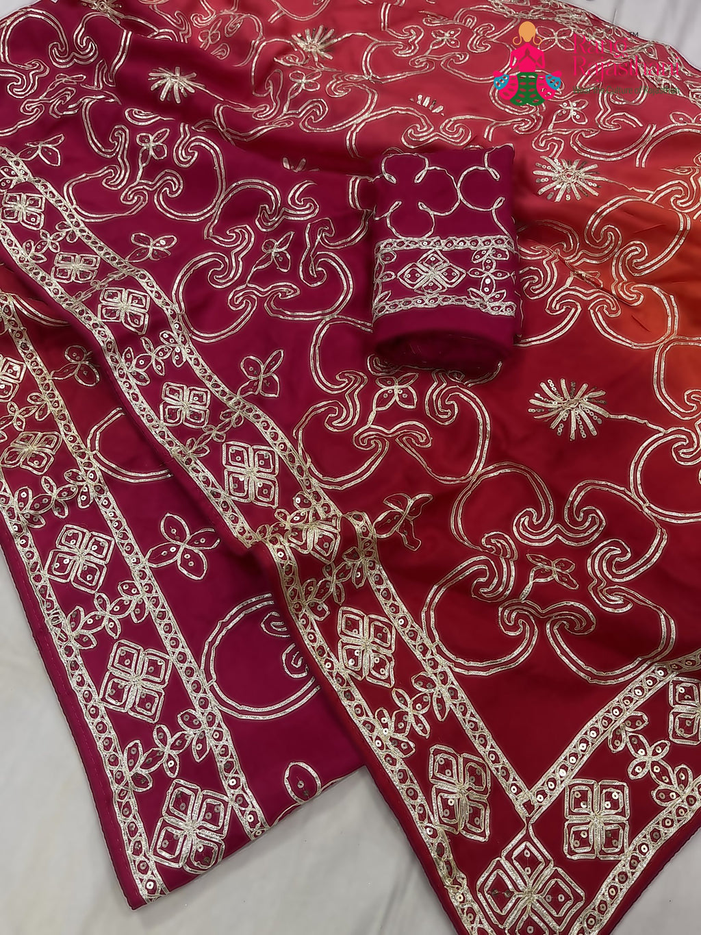 rani pure upada silk gota patti saree for bridal wear by Rang Rajasthani
