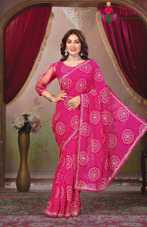 Rani Synthetic Georgette Chunri Saree : Hand Work Heritage main-image