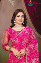 Rani Synthetic Georgette saree with Cut Dana Hand Work close up detailing