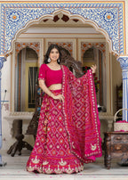 Rani Pure Georgette Wedding saree with Gota Patti Bandhej from Rang Rajasthani