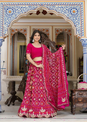 Red Soft Georgette Bandhani Print Chunri Lehenga Chunni for Sangeet Night | Authentic Craft