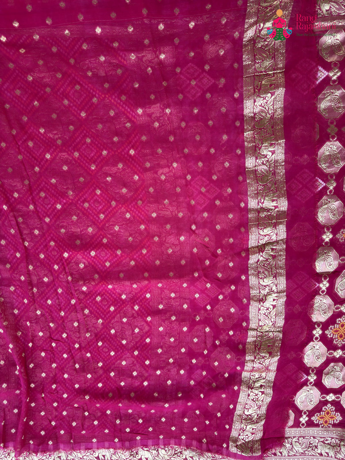 design pattern of rani soft georgette banarasi zari weave gharchola saree