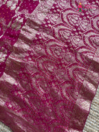 pallu detailing of rani soft georgette banarasi zari weave gharchola saree