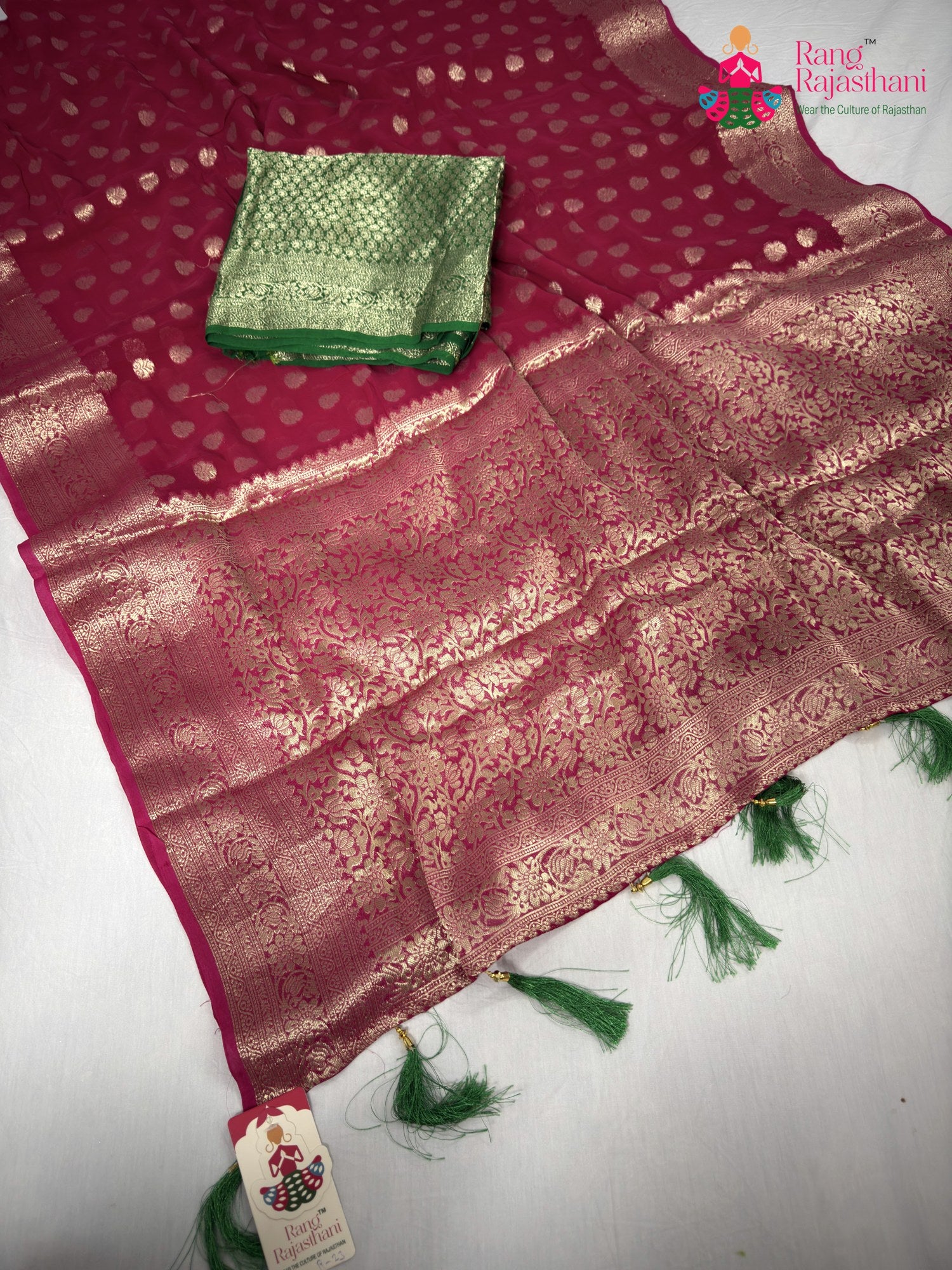 rani soft georgette banarasi zari weave saree for karwa chauth by Rang Rajasthani