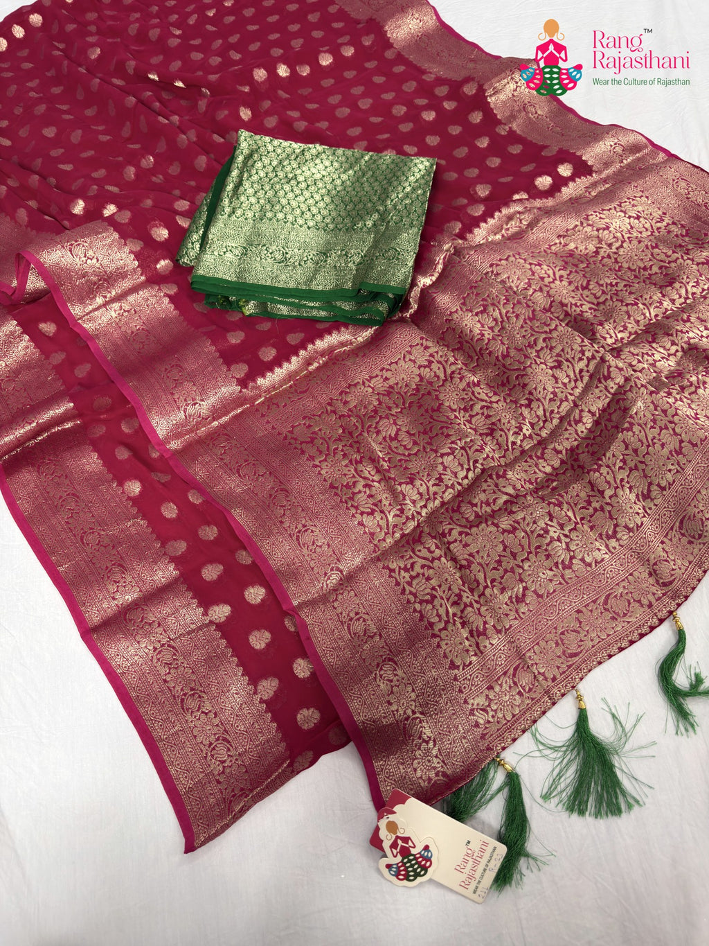 border detailing of rani soft georgette banarasi zari weave saree