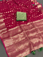 Rani Soft Georgette Banarasi Zari Weave Saree for Karwa Chauth | Flowy Edit