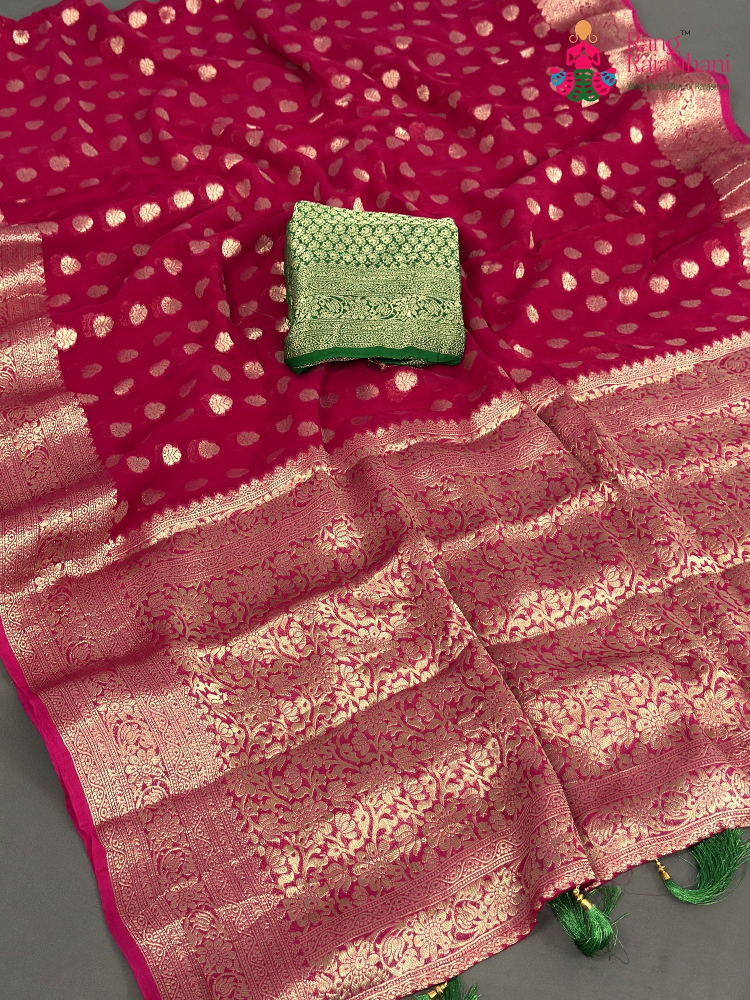 Rani Soft Georgette Banarasi Zari Weave Saree for Karwa Chauth | Flowy Edit