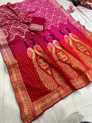 Rani Soft Georgette Banarasi Zari Weave Chunri Saree for Wedding Guest | Luxe Drape