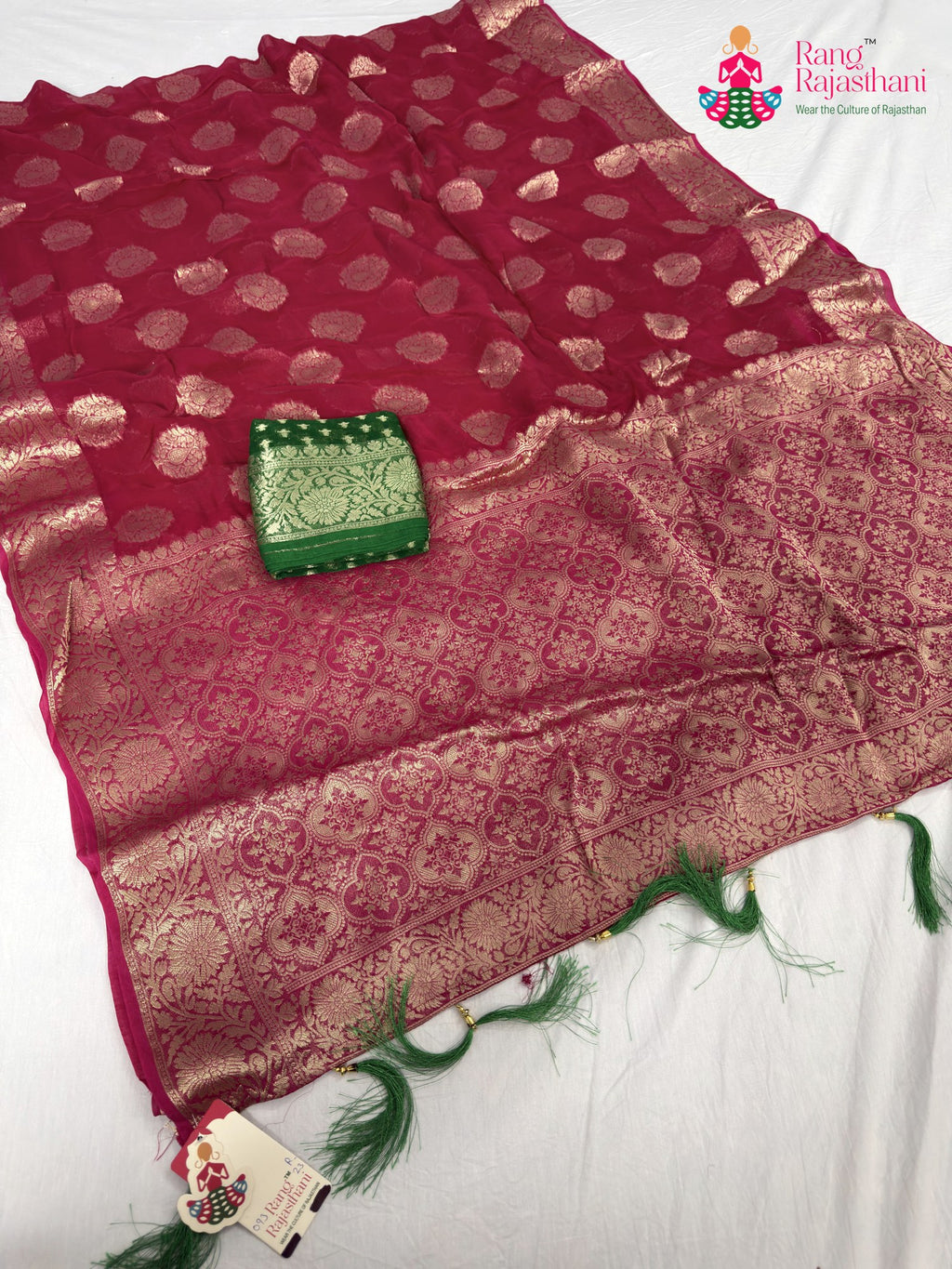 rani soft georgette banarasi zari weave saree for mehendi ceremony by Rang Rajasthani