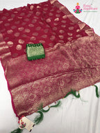 rani soft georgette banarasi zari weave saree for mehendi ceremony by Rang Rajasthani