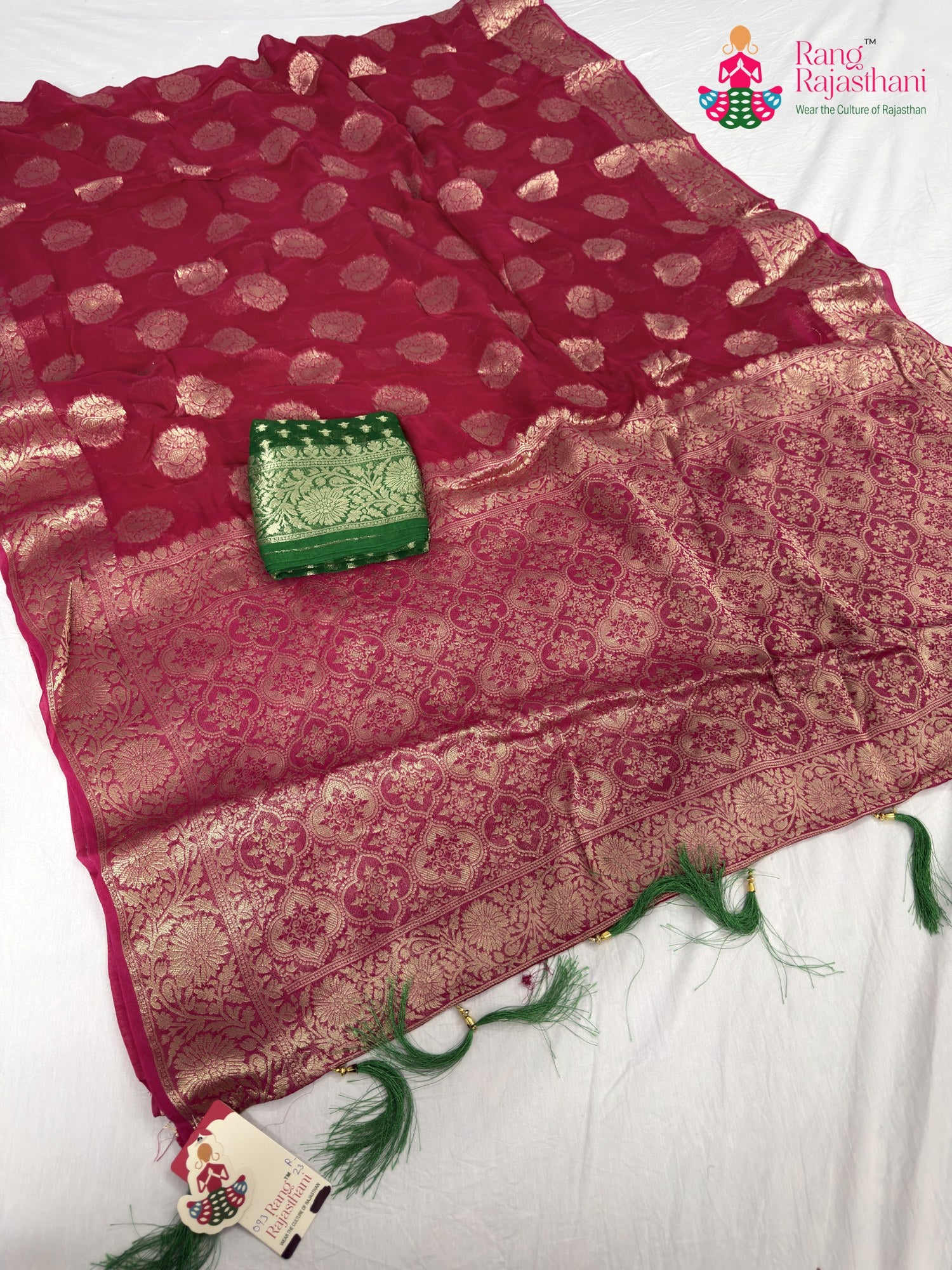 rani soft georgette banarasi zari weave saree for mehendi ceremony by Rang Rajasthani