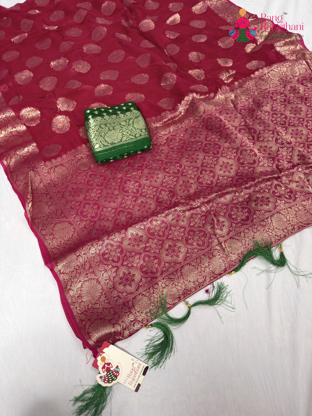 complete look of rani soft georgette banarasi zari weave saree