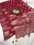 border detailing of rani soft georgette banarasi zari weave saree